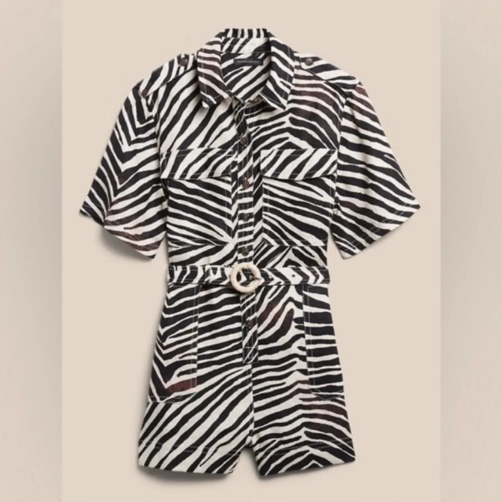 Banana Republic Linen Oversized Zebra Shorts Romper NWOT